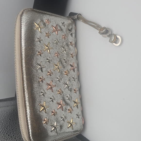 Jimmy Choo Filipa Star Metallic Silver Studded Zip Long Wallet (VERY GOOD)✨️ - Picture 2 of 13